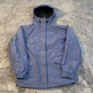 LL Bean Gore-Tex Rain Jacket Womens Small Blue Gray Waterproof Hood Windbreaker